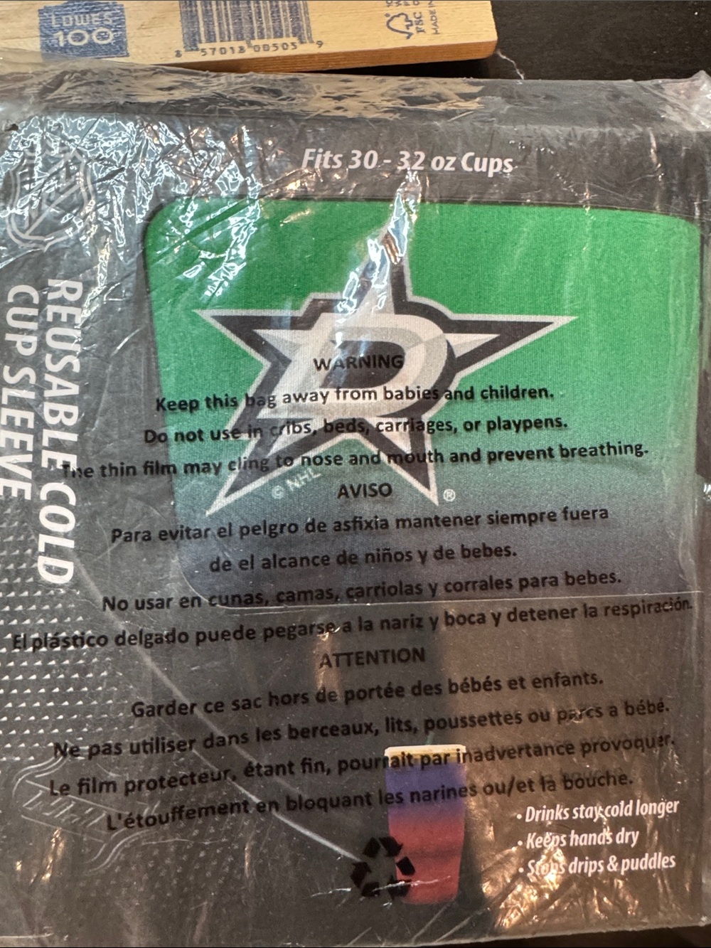 NHL Reusable Cold Cup Sleeve in Green with Star Logo